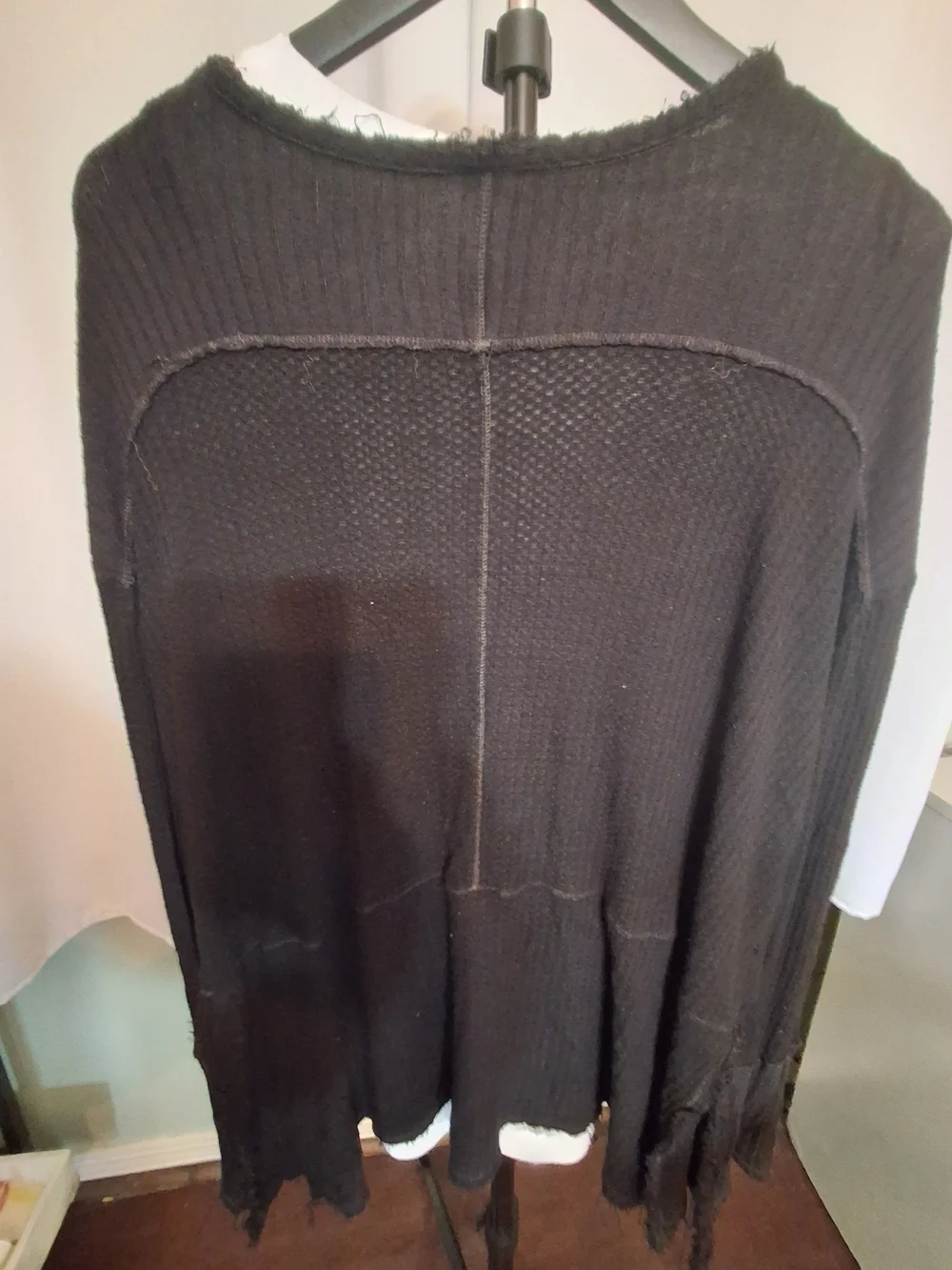 Free People Black Scoop-Neck Raw Edge Oversized Sweater